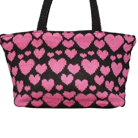 The Sak Knitted Multi Pink Blk Heart Sequined Embellished Double Strap Purse Bag - Picture 5 of 14